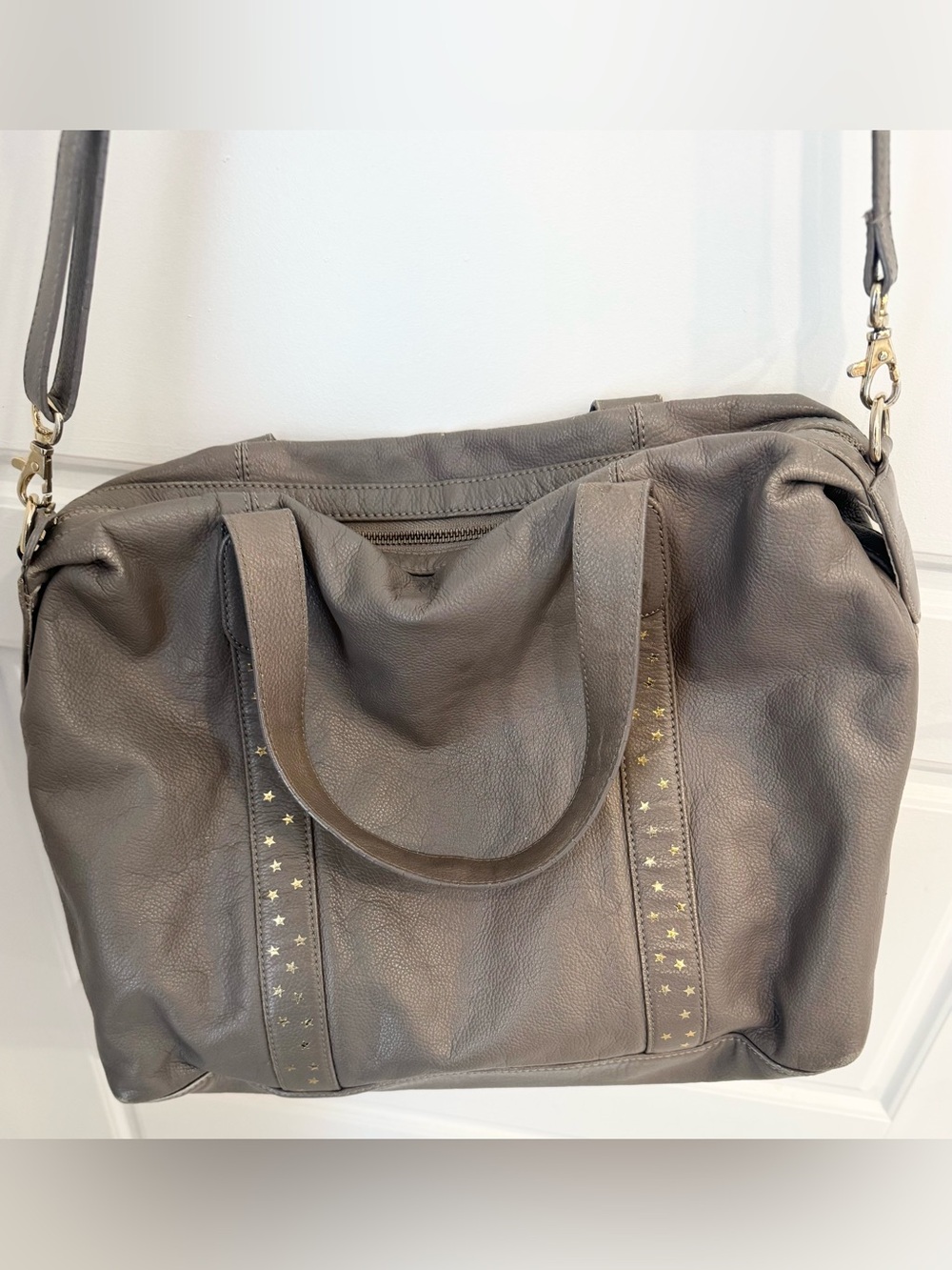 🌟Des Petits Hauts leather gray pewter bag purse office street studs Paris laptop
